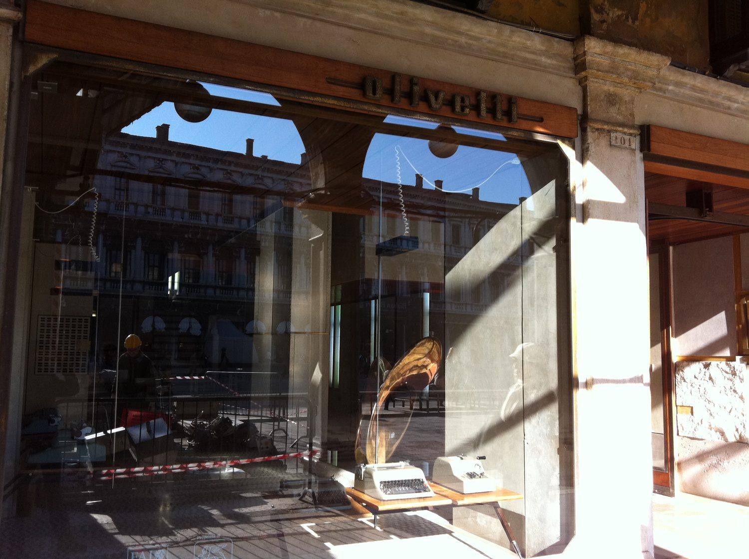 The Olivetti lettering and storefront on the Procuratie Vecchie, photographed in 2012