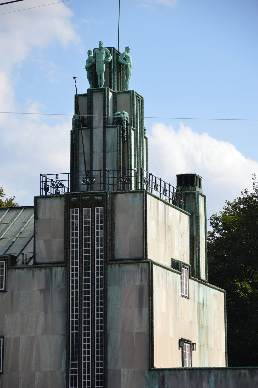 The tower of the Palais Stoclet crowned with Franz Metzner's copper sculptures