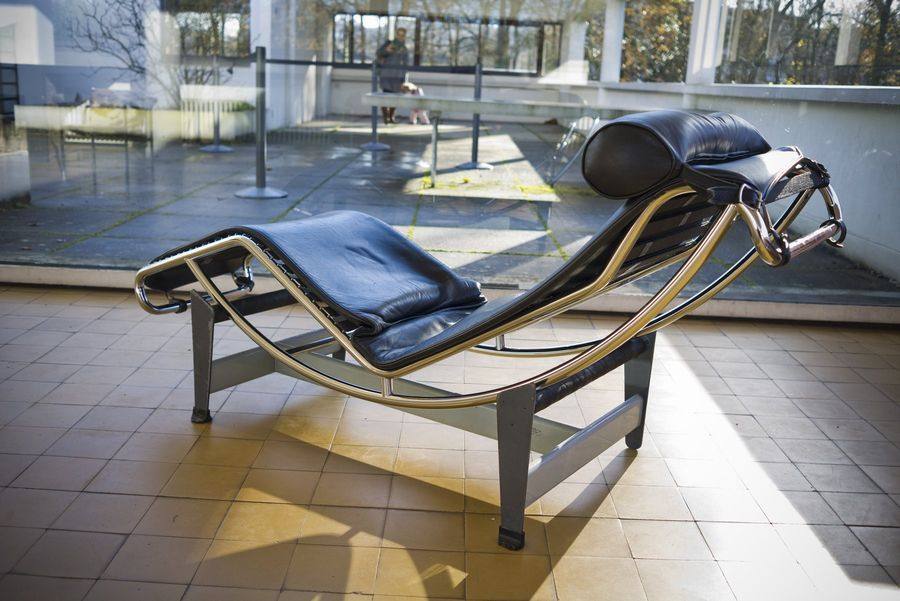 A Le Corbusier LC4 chaise longue inside the Villa Savoye at Poissy